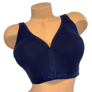 Cacique Womens Size 44D Lightly Lined No Wire Full Coverage Bra Cotton Navy Blue